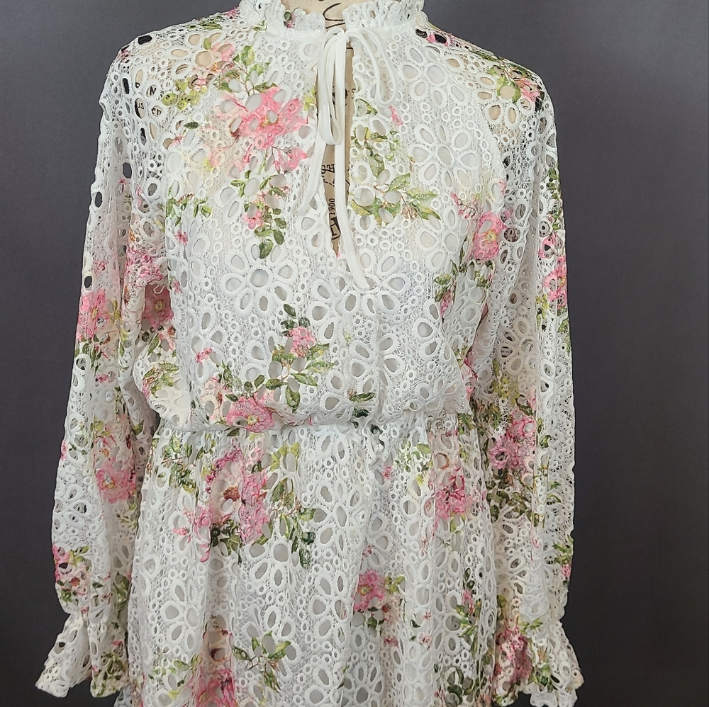 Floral Lace Plunge Mini Dress